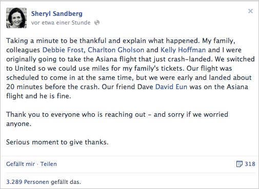Facebook-Vize sagt Unglücks-Flug ab