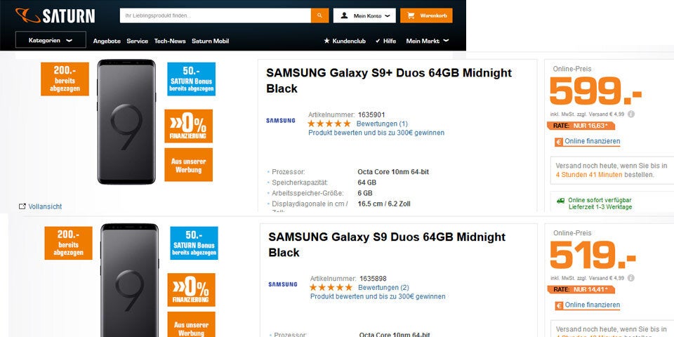 Saturn verschleudert Galaxy S9 und Galaxy S9+
