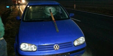 Schneestange durch- schlug Autoscheibe