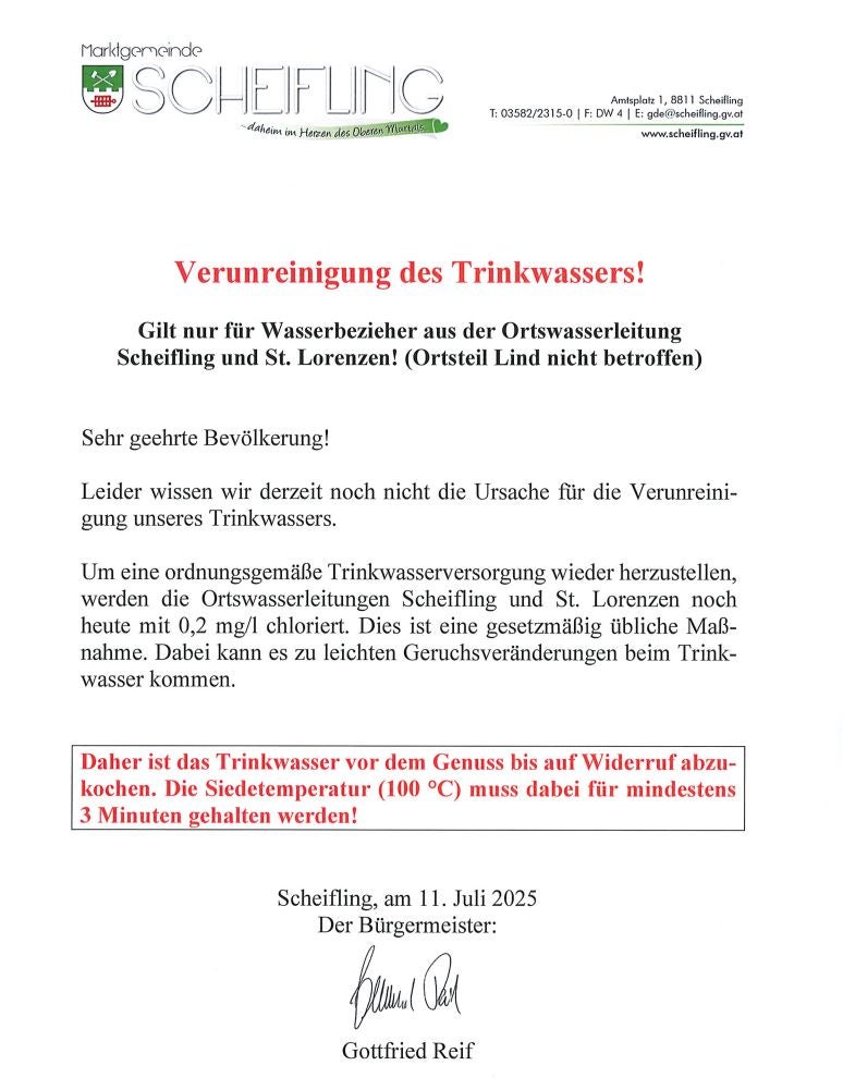 Gemeinde entdeckt Fäkalkeime im Trinkwasser