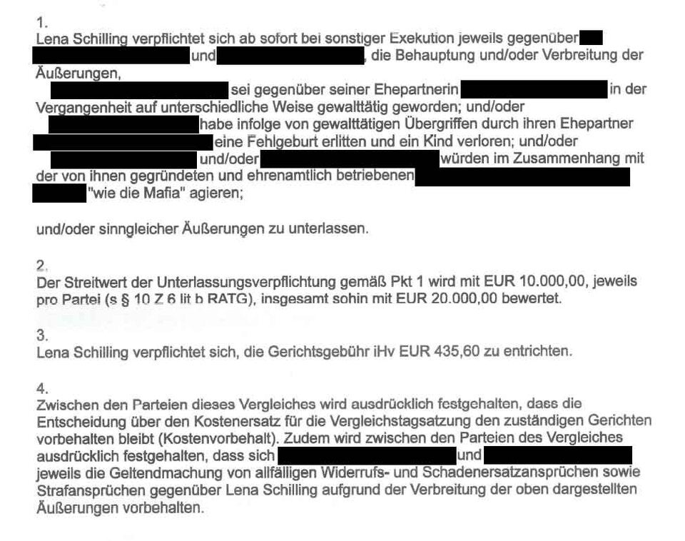 Unterlassungserklärung Lena Schillings