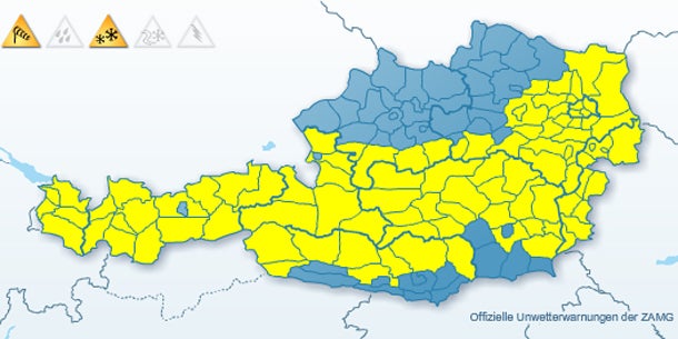 Schnee-Alarm in Teilen Österreichs