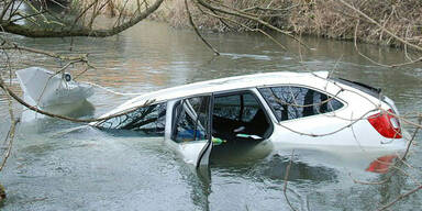 Crash: Auto landet in der Schwechat