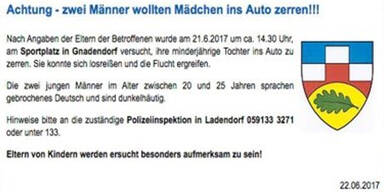 Schon wieder: M&auml;nner wollten M&auml;dchen ins Auto zerren