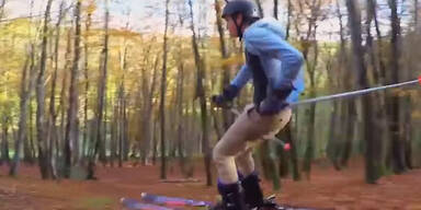 Irre! Jetzt wird sogar auf Laub Ski gefahren