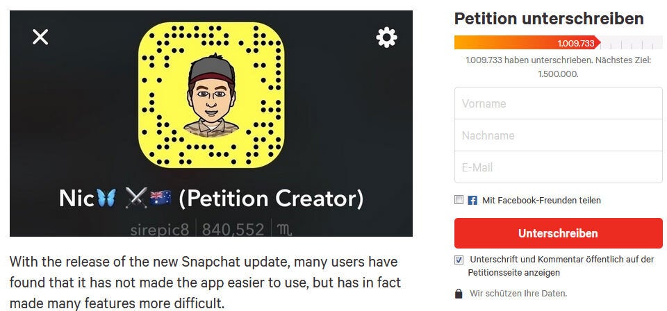 User laufen gegen Snapchat Sturm