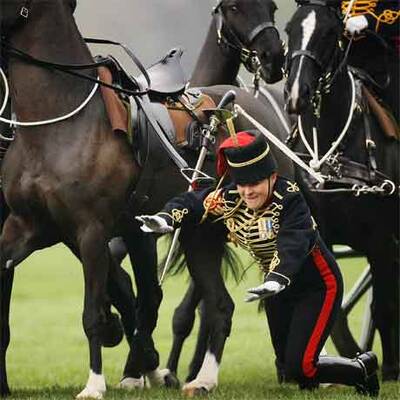 Soldatin legt sich vor der Queen auf die Nase