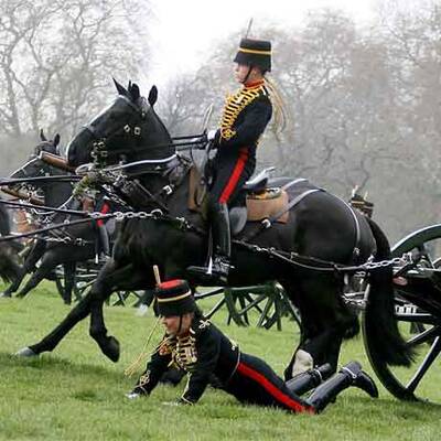 Soldatin legt sich vor der Queen auf die Nase