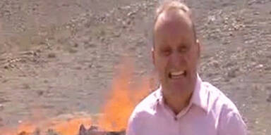 BBC-Reporter wird vor der Kamera high