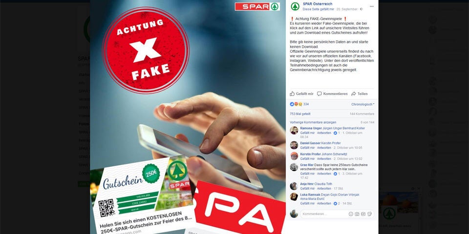 Spar-Gewinnspiel bei WhatsApp ist ein Fake