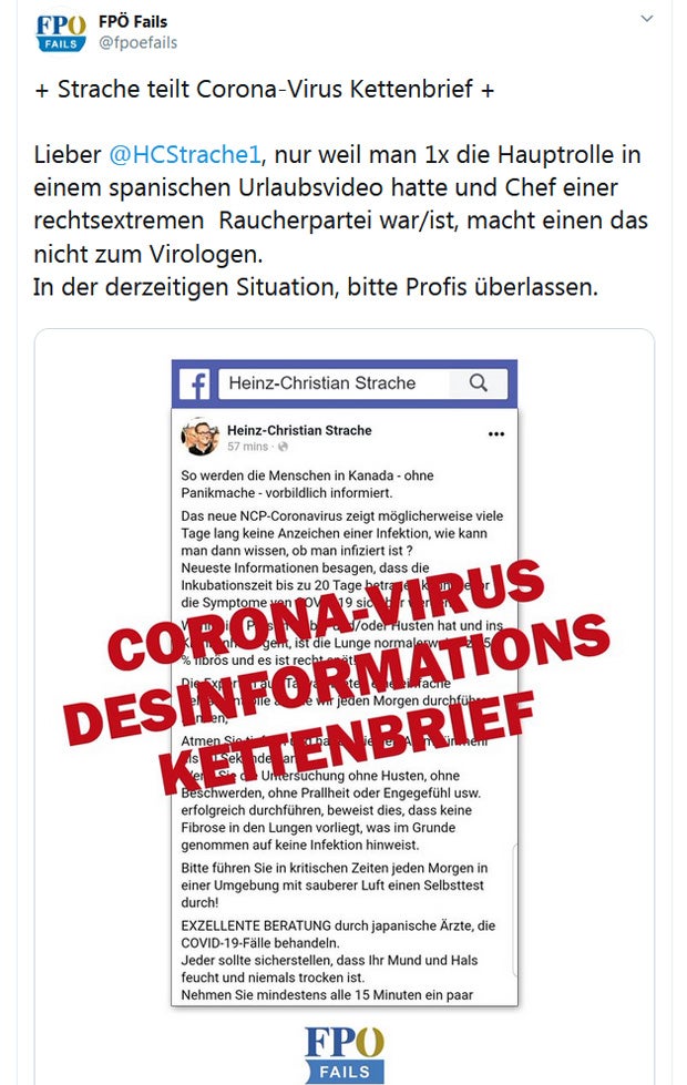 HC Strache teilte Coronavirus-Kettenbrief