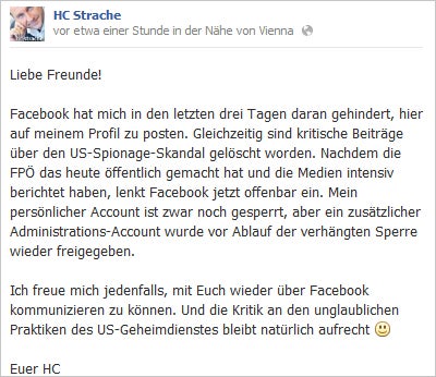 Facebook-Sperre: Jetzt spricht Strache