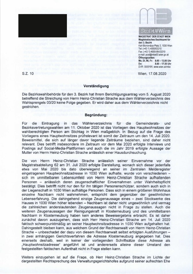 Straches Wohnsitz-Akt: 