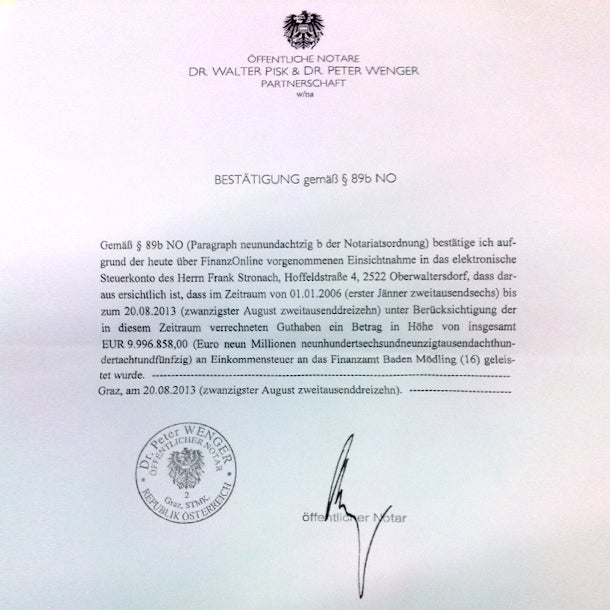 Stronach zeigt seinen Steuer-Akt