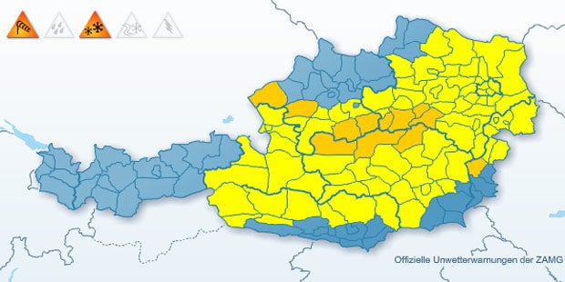 Schnee- und Sturmwarnung für Österreich