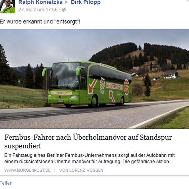 Bus-Chauffeur überholt am Pannenstreifen