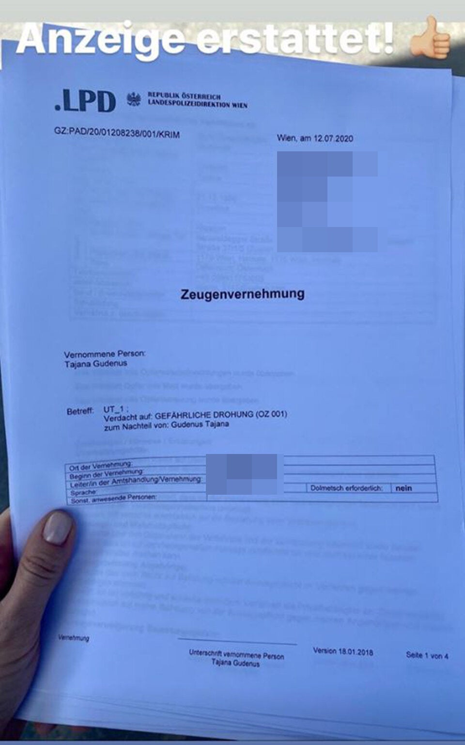 Irrer Stalker droht mit Tod: Jetzt spricht Tajana Gudenus