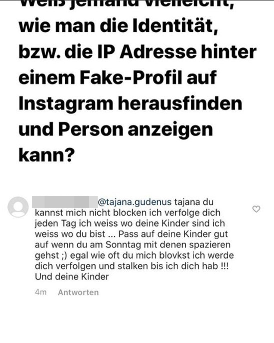 Irrer Stalker droht mit Tod: Jetzt spricht Tajana Gudenus