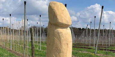 Neuer Holzpenis steht und ist zwei Meter gro&szlig;