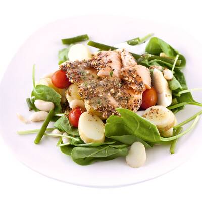 Tandoori-Lachs mit Spinatsalat