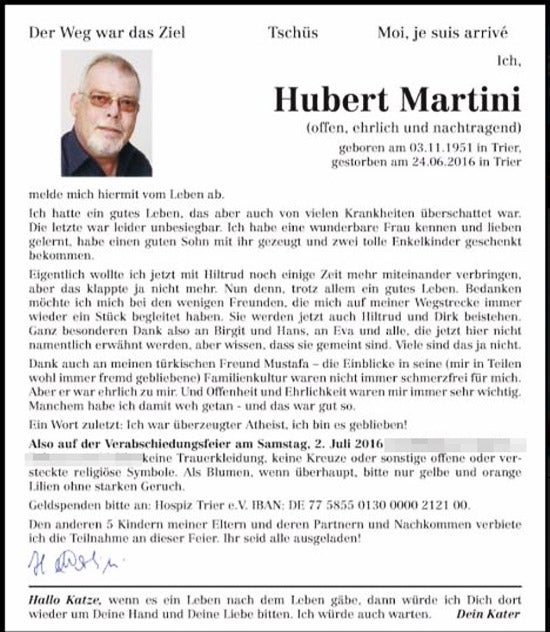 Diese Traueranzeige überwältigt das Netz