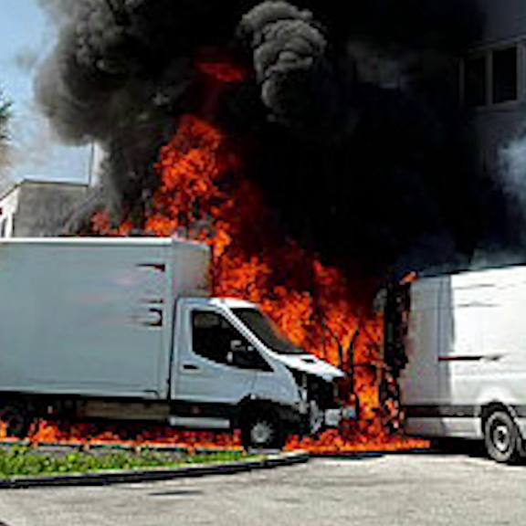 Spektakulärer Brand: Transporter gingen in Flammen auf