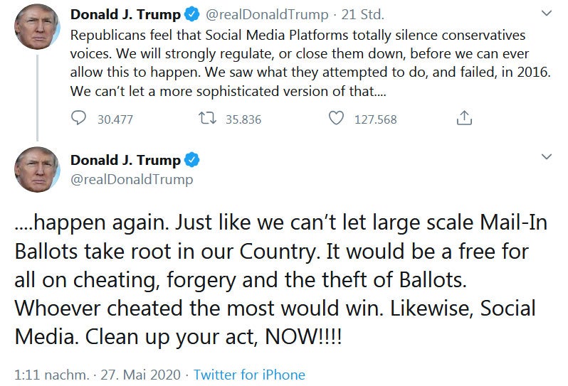 Trump will Twitter und Facebook schließen