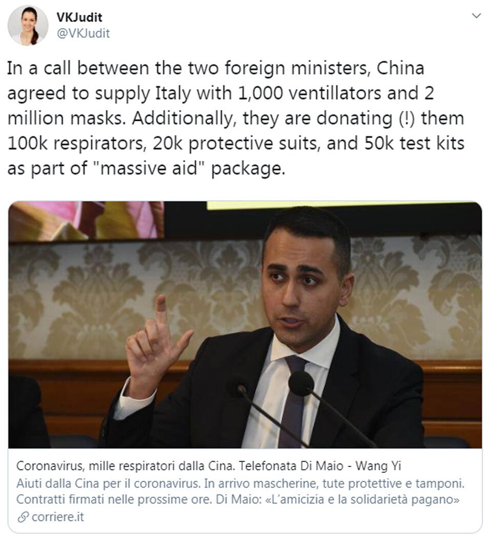 Wien beschenkt China mit OP-Masken, China dann Italien . . .