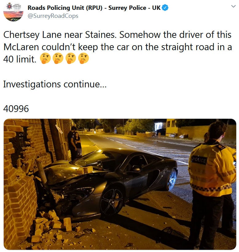 Polizei verspottet McLaren-Fahrer nach Crash