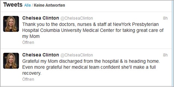 Hillary Clinton aus dem Spital entlassen