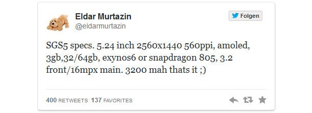 Galaxy S5: Komplette Ausstattung geleakt