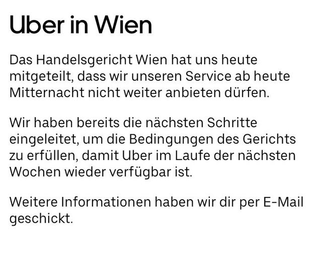 Uber stellt Dienste in Österreich ein