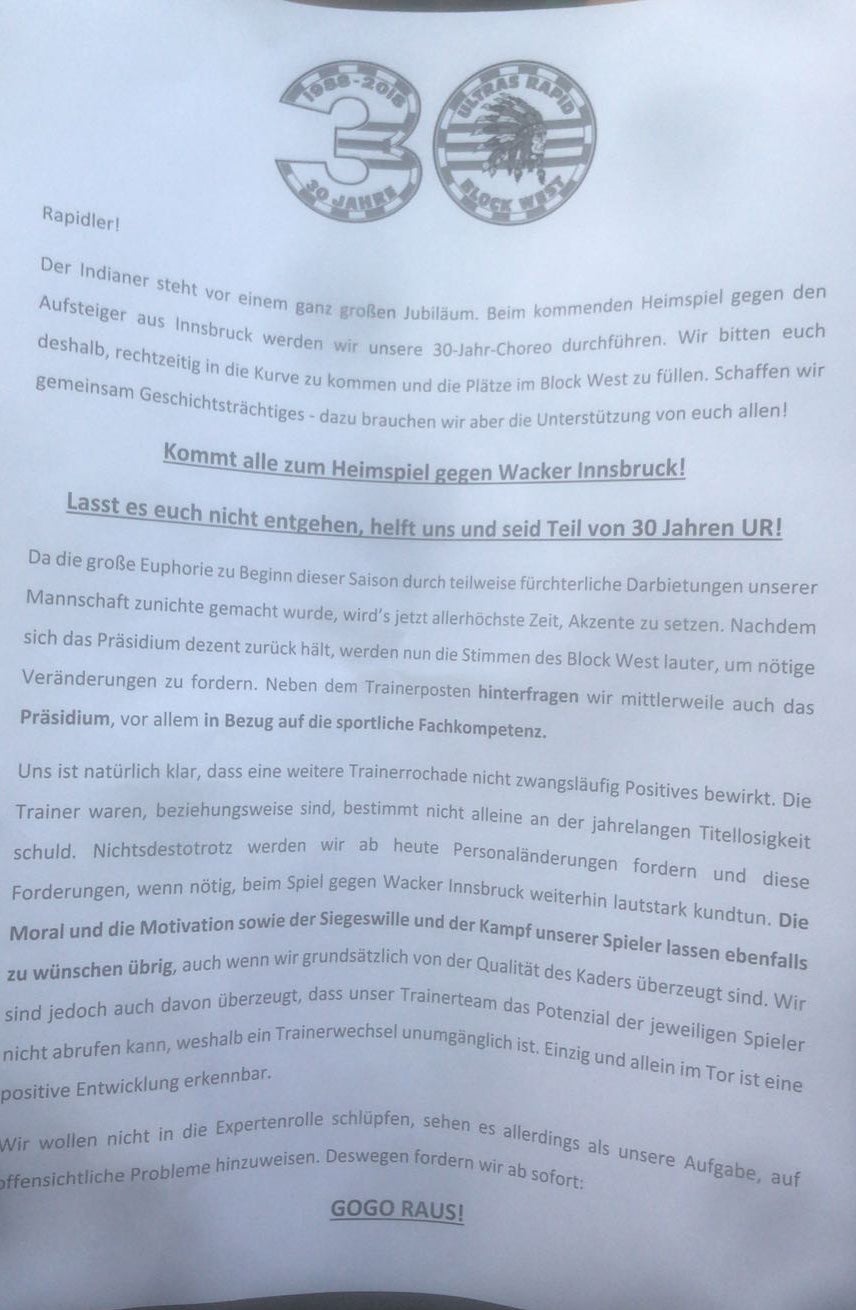 Rapid: Ultras-Brief sorgt für Mega-Wirbel