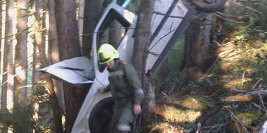 Vater und Sohn stürzen mit Pkw in Wald