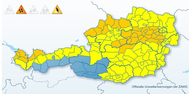 Starkregen-Warnung für weite Teile Österreichs