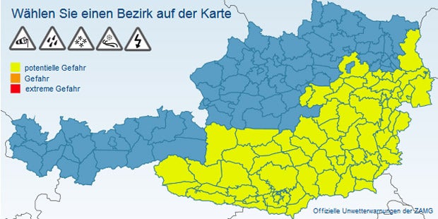 Unwetter-Alarm in Süd- und Ostösterreich