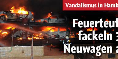 Unbekannte fackeln Zug mit Neuwagen ab