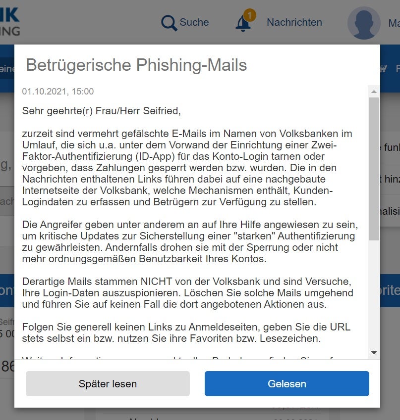 Achtung: Phishing-Attacke auf heimische Bankkunden