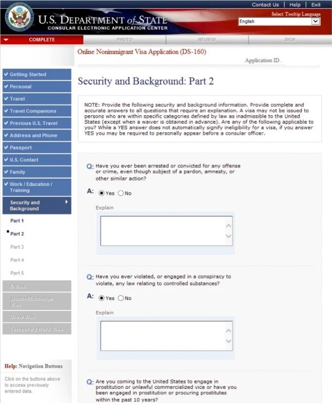 Visa Antrag für USA.