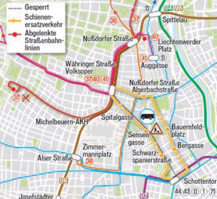 Währinger Straße-Baustelle: Bim-Sperre