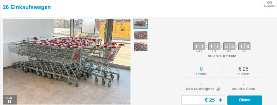 26 Einkaufswagen für derzeit insgesamt 25 Euro