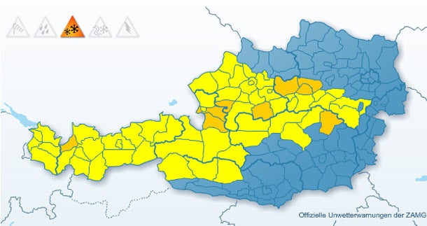 Aktuelle Wetterwarnung der ZAMG