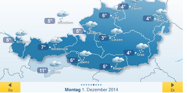 Am Montag kommt Schnee bis nach Wien