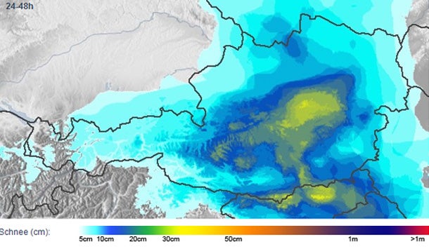 So viel Schnee fällt heute in Ihrer Region