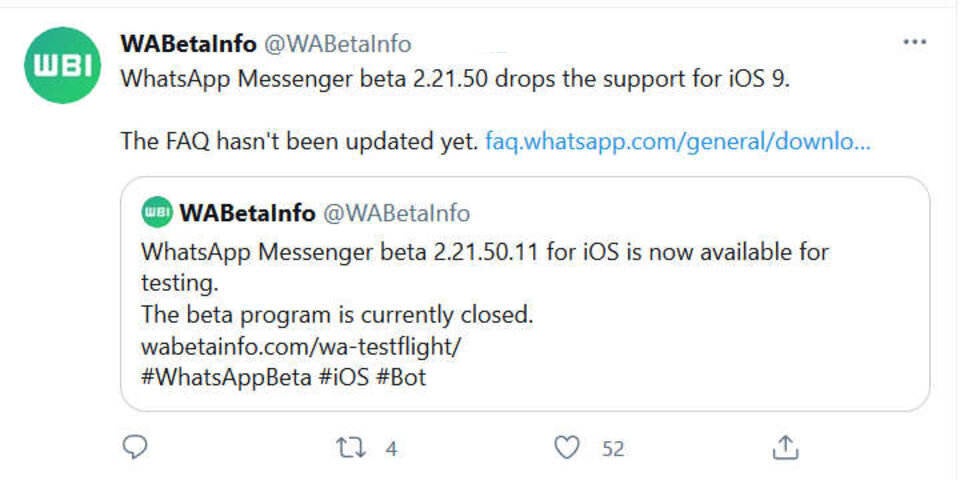 WhatsApp funktioniert auf einigen iPhones bald nicht mehr