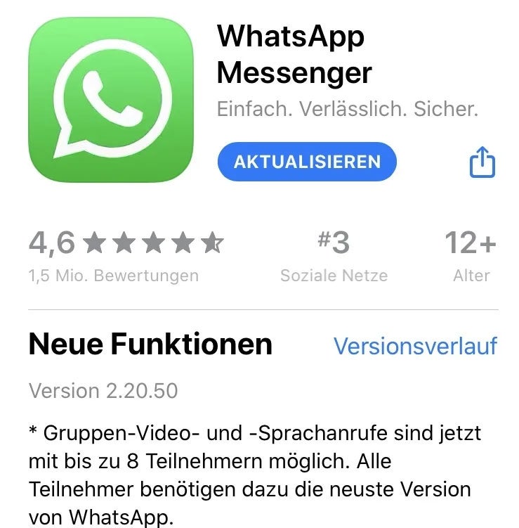 WhatsApp-Videoanrufe jetzt mit 8 Teilnehmern