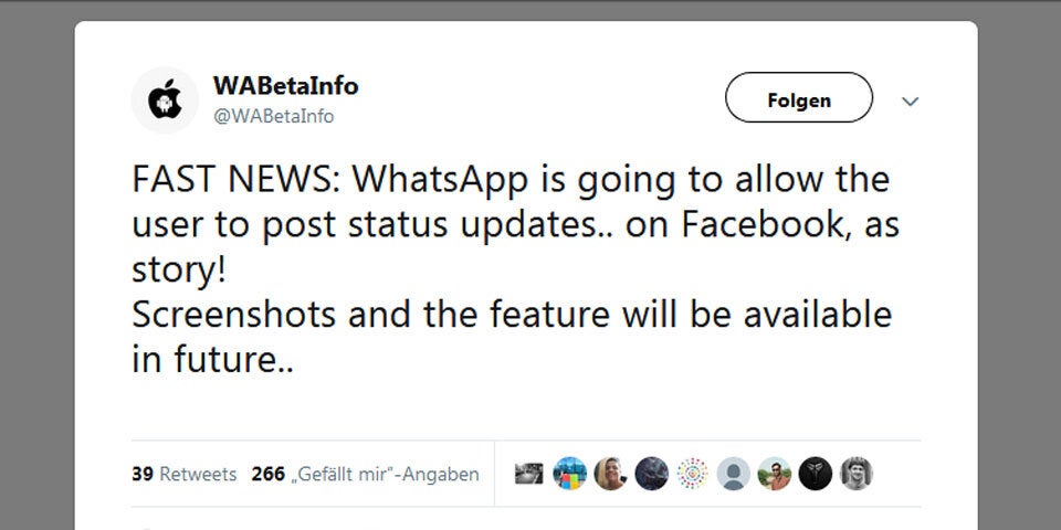 WhatsApp-Status bald auf Facebook teilbar