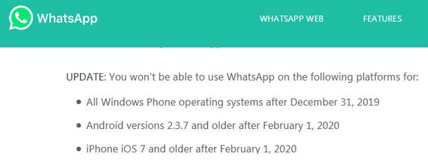 WhatsApp beendet Support für viele Handys