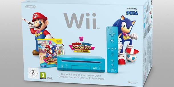 Blaues Nintendo Wii-Bundle mit Mario & Sonic