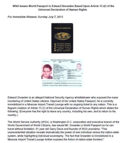 Snowden Weltbürgerpass